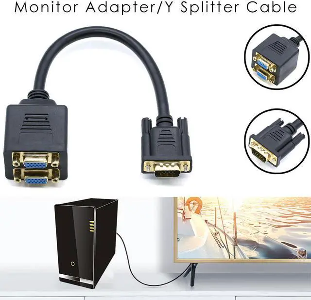 Alt view image 5 of 5 - Coming VGA Splitter Cable of Male to Dual Female Converter Monitor Adapter Y Video Cable Gold Plated for Laptop PC