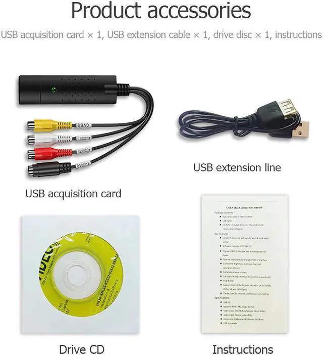 Alt view image 4 of 5 - USB2.0 Video Acquisition Tuner Card Classic Colors and Simple Durable Design with Audio Adapter RCA Audio Converter