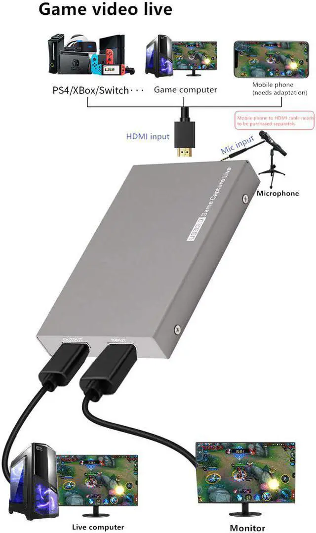 Alt view image 3 of 5 - 4K 60 HDR TV Loop out HDMI Audio Video Capture Card Game Recording Box To USB 3.0 Computer Laptop PC Live Streaming 1080P 60fps