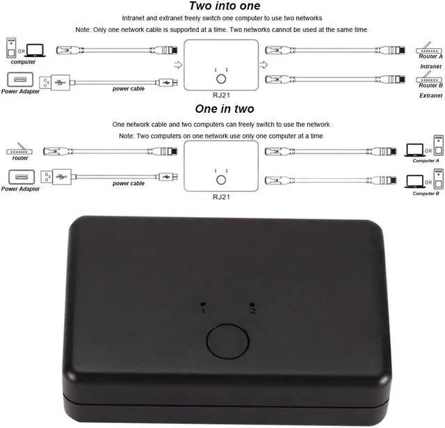 Alt view image 5 of 5 - 2 Ports Internal External Internet Mini Network Switch Universal Splitter Hub Plug And Play Home Office Desktop Portable Stable
