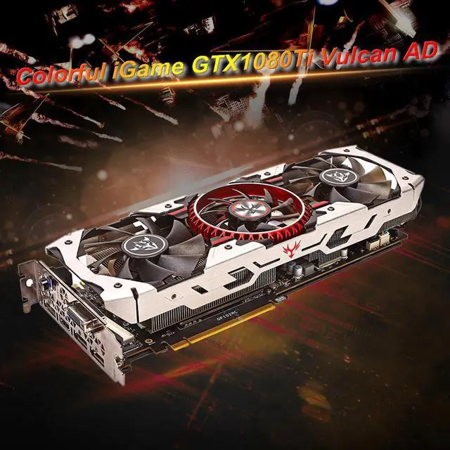 Main image of iGame GTX1080Ti Vulcan AD Video Graphics Card 11GB GDDR5X 352bit SLI VR Ready with DP DVI Port 3 Cooling Fans