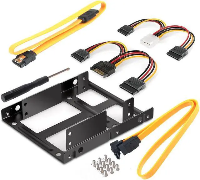 Main image of 2.5 to 3.5 Inch Dual Hard Disk Metal Bracket Adapter HDD Holder with Double SATA & Power Cable for Desktop