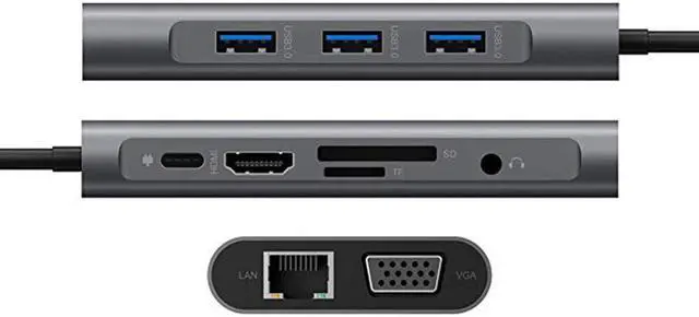 Alt view image 5 of 5 - C to VGA +RJ45 Gigabit Ethernet 4K PD SD TF 3.5mm Audio 1080P VGA For Macbook Pro S8 S9 P20 P30 10 in 1 USB Hub