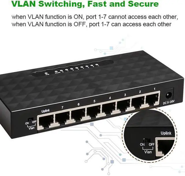 Alt view image 5 of 5 - 8 Port Gigabit Network Switch 10/100/1000Mbps Gigabit Ethernet Network Switch Lan Hub High Performance Ethernet Smart Switcher