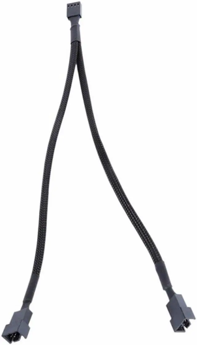 Alt view image 5 of 5 - 30cm Black Braided Cable Y Splitter 3/4 pin PWM Fan Computer PC Fan Power Extension cable
