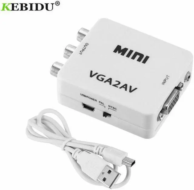 Alt view image 2 of 5 - HD VGA2AV/CVBS Adapter VGA to AV RCA Audio Converter 3.5mm  for PC to TV HD Computer to TV VGA to AV Converter