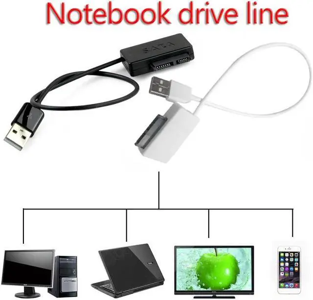 Alt view image 2 of 5 - Laptop Sata Cable SATA to USB Jack Adapter 6 Pin + 7Pin SATA to USB 2.0 cd-rom Cable 13-Pin Adapter Box Riser Adapter