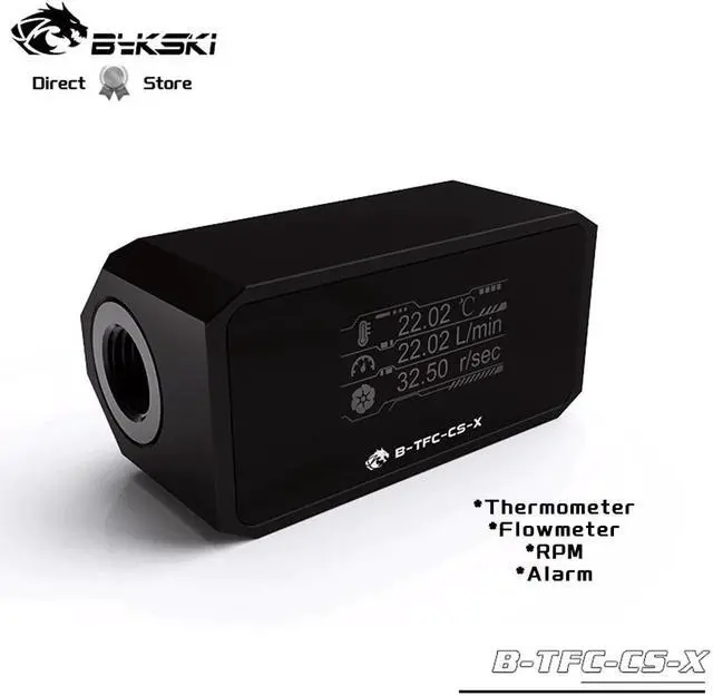 Alt view image 2 of 5 - Thermometer Water Cooling System Monitor Flowmeter Leaking Pump Speed Alarm RPM Temperature Sensor PC Cooler B-TFC-CS-X