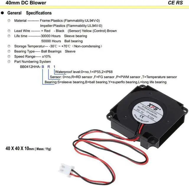 Alt view image 2 of 5 - Fan Blower DC Turbo Ball Bearing 3D Printer Accessories Wire 5V 12V 24V