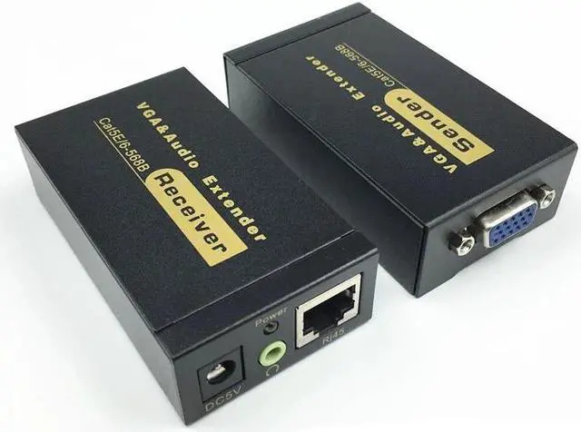 Alt view image 2 of 3 - 100m HD 1080P  UTP  VGA Extender RJ45  1x1 Splitter with 3.5mm Audio RJ45/cat5e/6 ethernet cable for projector HDTV PC VE100