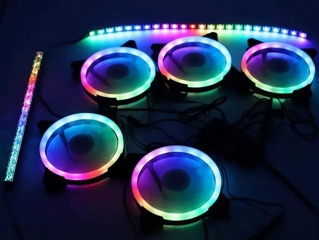 Alt view image 5 of 5 - 120mm Computer Cooling Fan PC RGB Case Fan Cooler Adjustable PWM RGB Led 12V Mute PC Case Fans 6Pin Interface Synchronization