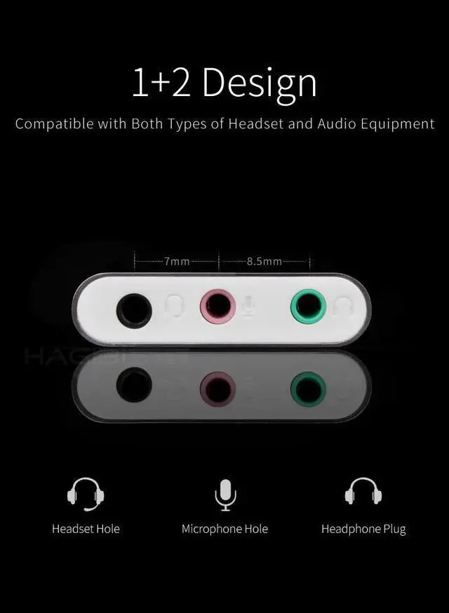 Alt view image 2 of 5 - Hagibis External Sound Card Converter Splitter USB Adapter 3 Port Converter Headphone Microphone for PC Laptop Audio adapter Color: Aolly Gray-Black