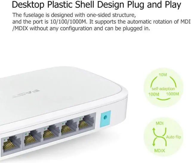 Alt view image 3 of 5 - 5 Port RJ45 1000M Gigabit Ethernet Switch Network Switcher Splitter