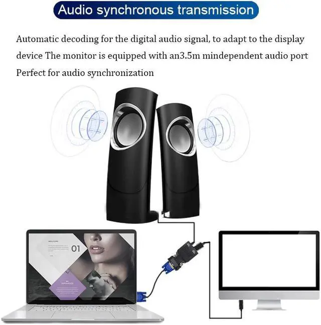 Alt view image 5 of 5 - VGA to HDMI Adapter with Audio Male VGA to Female HDMI Converter Laptop to TV for PC Laptop VGA to HDMI