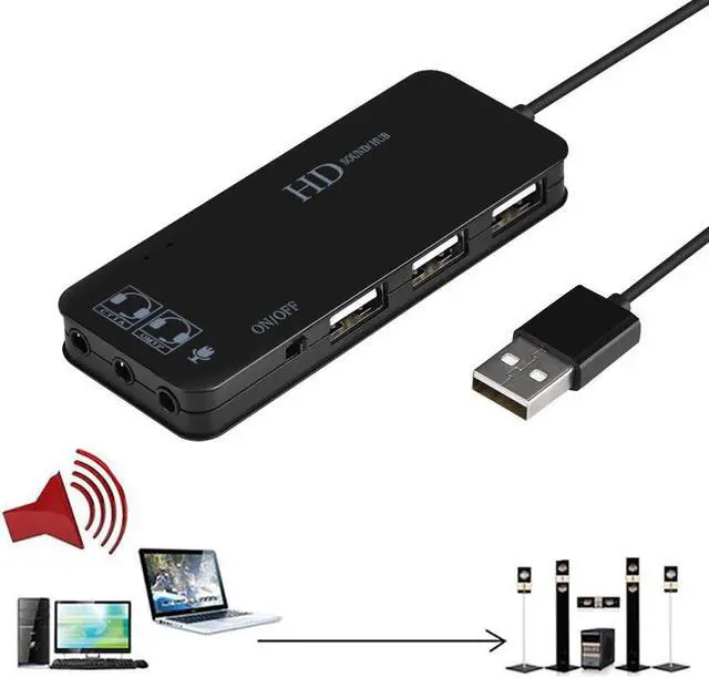Alt view image 3 of 5 - 2020 NEW 7.1 Channel USB2.0 Hub External Sound Card Audio Adapter Earphone 3.5mm Jack Extender Stereo Sound Quality