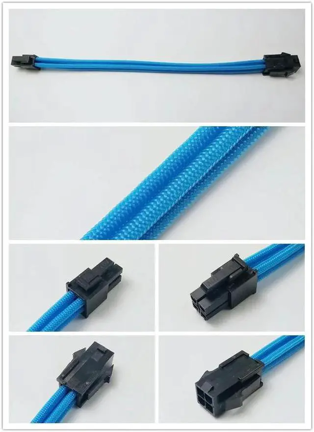 Alt view image 4 of 5 - ATX EPS CPU 4PIN Female to Male 18AWG PSU Extension Power Cord/Cable with Red/Light Blue/Blue/White/Black/Green Sleeving