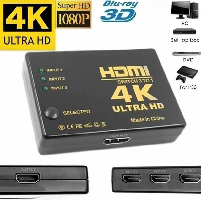 Alt view image 4 of 5 - Switcher Switch 3x1 4K*2K 1080P 3 Port Selector Adapter Splitter Box Ultra HD for HDTV Xbox PS3 PS4 Multimedia Video Cables