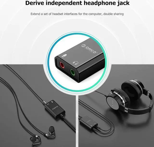 Alt view image 5 of 5 - Portable USB External Sound Card USB to 3.5mm Headset Mic Earphone 2 in 1 Microphone Earphone Adapter for PC  Drive