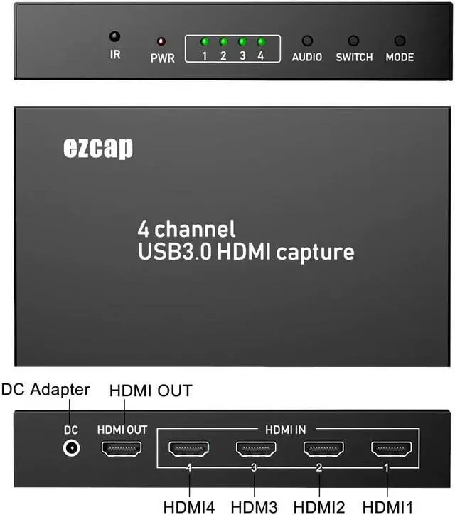 Alt view image 5 of 5 - 4 Channel USB3.0 Capture recorder 1080P, real-time record,connect to any video for Windows,Mac, Linux, Android os