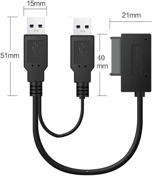 Alt view image 3 of 5 - USB  to 6+7 13Pin Slimline Slim SATA Cable With External USB2.0 Power Supply For Laptop CD-ROM DVD-ROM  ODD Adapter Converter