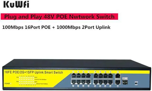 Main image of 16Port POE Network Switch Gigabit 48V POE Switch RJ45 Hub LAN Splitters 10/100/1000Mbps Switcher ,Plug and Play ,Easy Setup