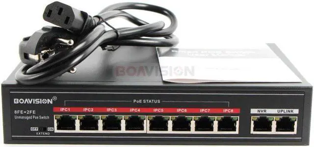 Alt view image 2 of 5 - 8 Port PoE Switch Adapter 8+2 Port Desktop Fast Ethernet Switch IEEE802.3af/at 104W For CCTV Network IP Cameras POE Powered