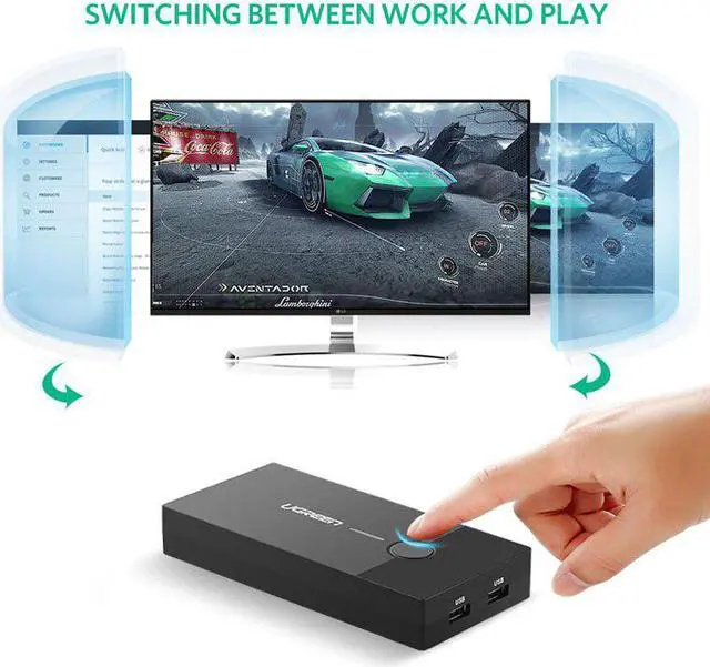 Alt view image 5 of 5 - VGA KVM Switch Box 2 Port VGA Video Sharing Adapter 2 in 1 Out Manual Switcher with USB Cables for Computer PC Laptop VGA