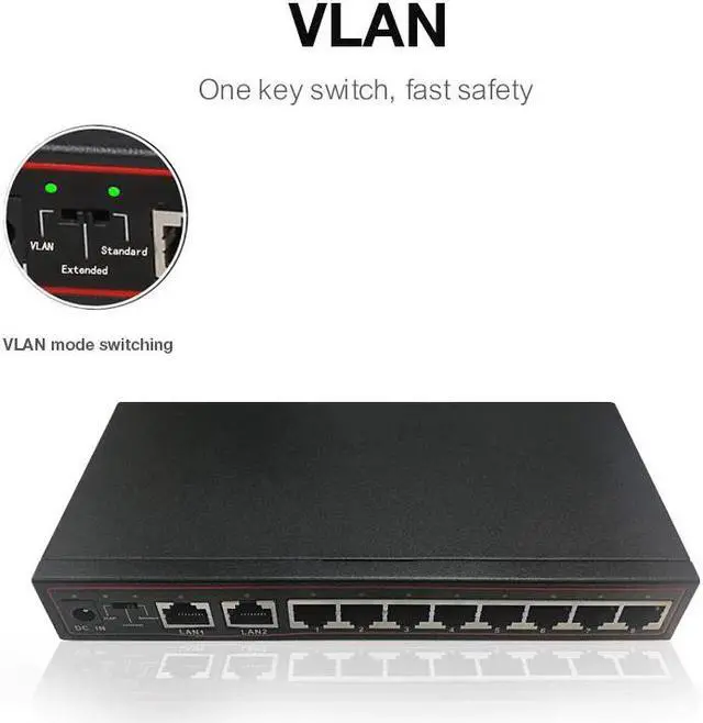 Alt view image 3 of 5 - 10 Ports SPOE Network Switch 10/100Mbps Network Vlan Smart Switch 250M POE Power Over Ethernet Switch POE Network For IP Camera