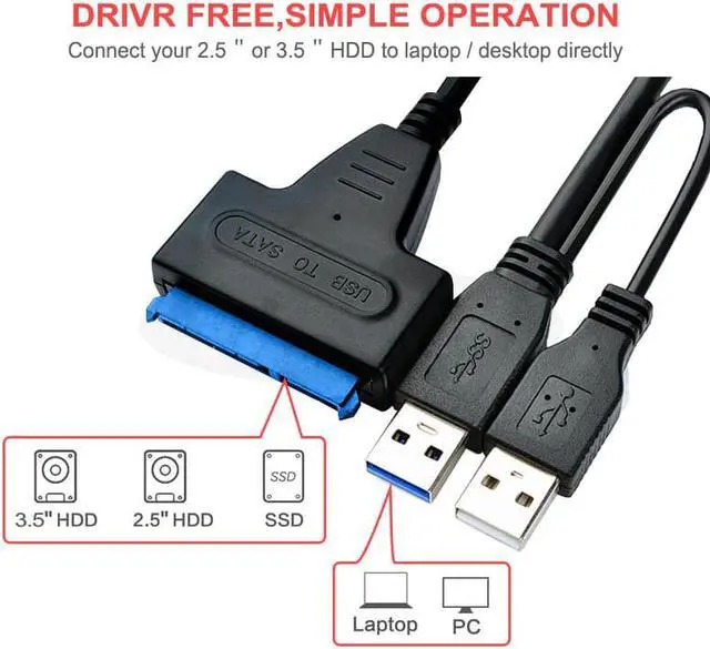 Alt view image 2 of 5 - To Sata Adapter Sata  3.0 Adapter Suport 2.5 or 3.5 Inch External SSD HDD Hard Drive Dual  Sata Cable Sata Cable