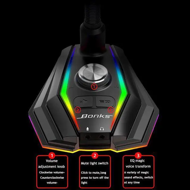 Alt view image 4 of 5 - USB Microphone RGB Base HD Sound Card With Speaker Headset Jack  Drive Noise Reduction Rotate Receiver