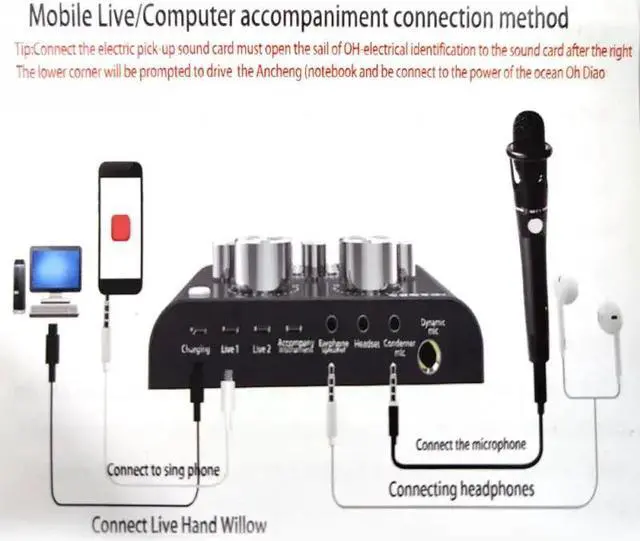 Alt view image 5 of 5 - Sound Card Audio USB 5.0 Headset Microphone Webcast Live Sound Card 12 Sound Effects 10 Modes Sound Card for Phone Computer