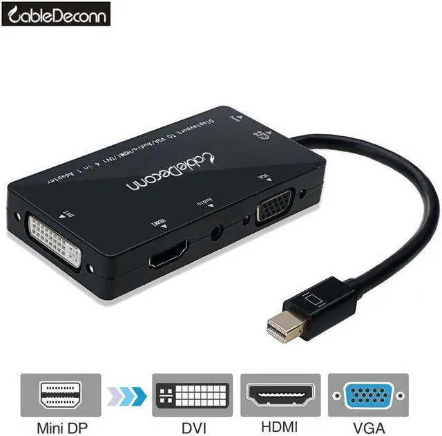 Main image of 2 to  VGA DVI Adapter MINI DP Mini DisplayPort Adapter converter 4 in1 Audio male to Female Cable for macbook