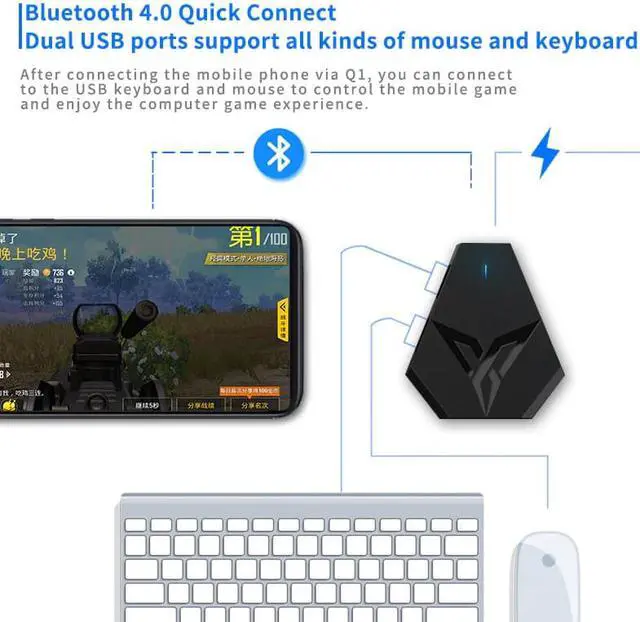 Alt view image 3 of 5 - Q1 Mobile Game Keyboard Mouse Converter via USB Interface and Wireless Bluetooth Connection for both Android and iOS
