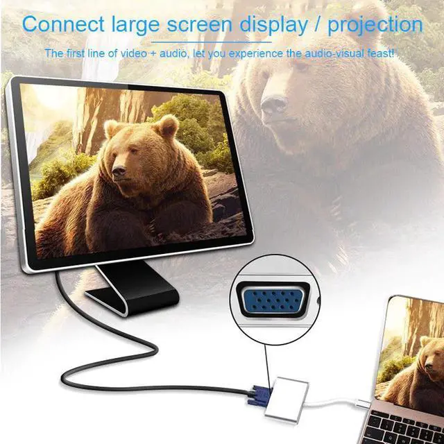 Alt view image 4 of 5 - Type C to Female VGA Adapter Cable USBC USB 3.1 to VGA Adapter for Macbook 12 inch Chromebook Pixel Lumia 950XL Usb C Hub