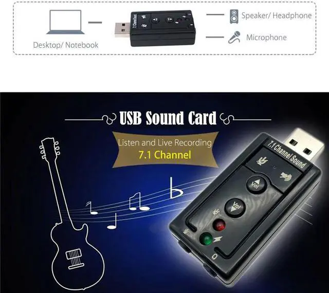 Alt view image 5 of 5 - USB Sound Card Virtual 7.1 Channel Audio Interface Sound Card Adapter External Audio Card Speaker Microphone Jack for Laptop