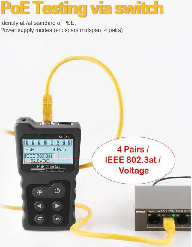 Alt view image 5 of 5 - Digital Ethernet CAT5 CAT6 LAN Network Cable PoE Switch Tester Detector LCD Display Network Cable Tester Network Tools