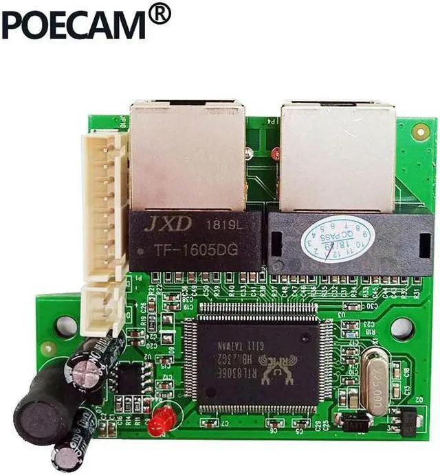 Main image of mini 2 port fast 10/100mbps ethernet network lan hub switch board two layer pcb 2 rj45 1*8pin head port switch module