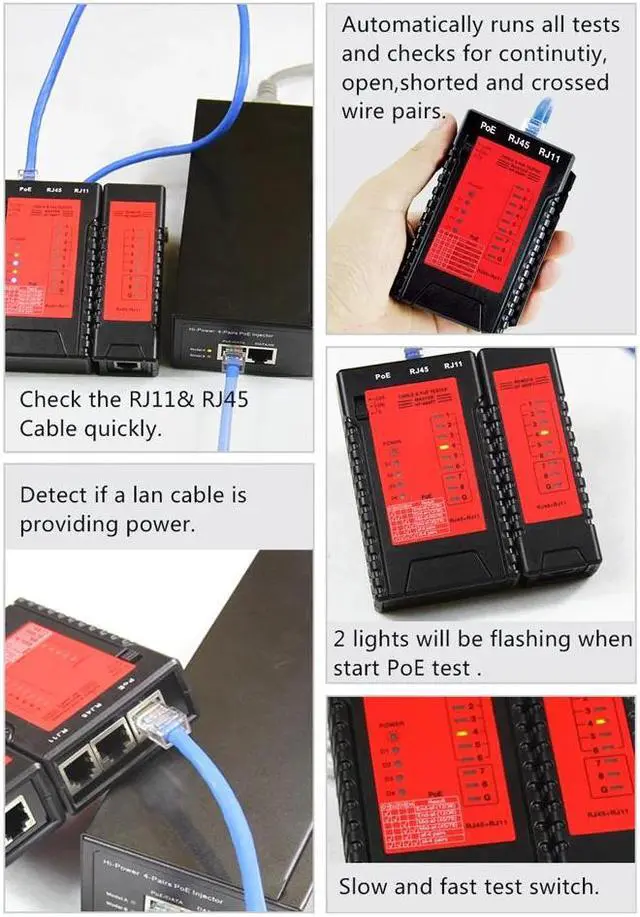 Alt view image 4 of 5 - NF-468PT Network Cable Tester RJ45 RJ11 PoE Switch Tester for Ethernet LAN Cable Landline Phone Wire Testing Tool