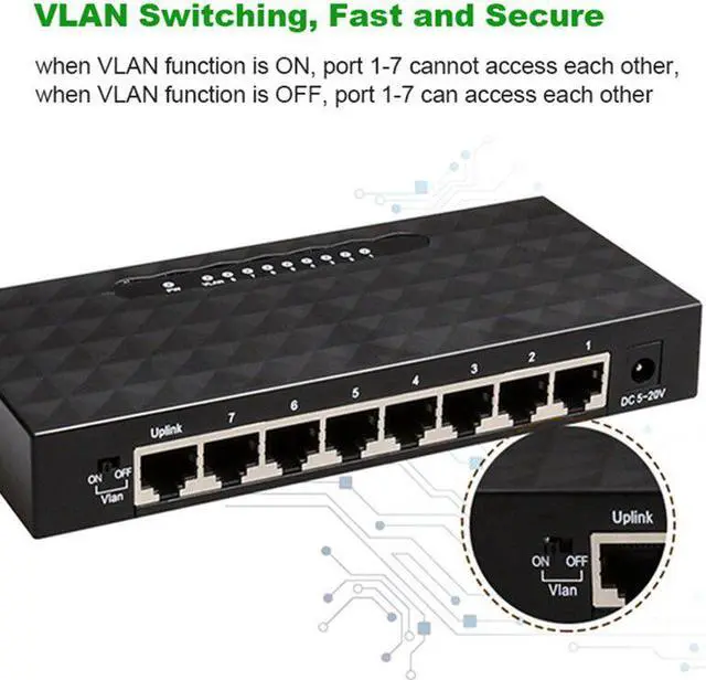 Alt view image 3 of 5 - 8 Port Gigabit Switch Network Ethernet Hub Adapter Full or Half Duplex Ex Ch Ange