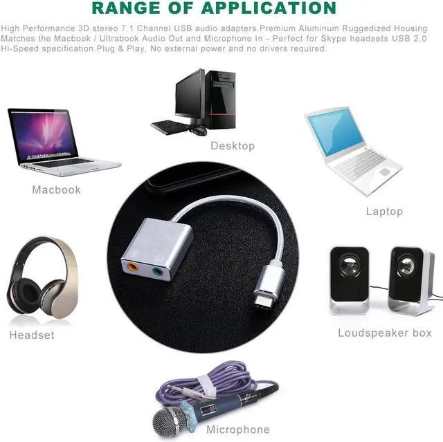 Alt view image 3 of 5 - USB3.1 Type-C Port Audio Card External Sound Adapter Card for PC
