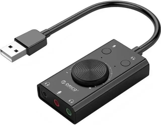 Alt view image 3 of 5 - SC2 External USB Sound Card Volume Adjustable 3-Port Mic Headphone Audio Card Adapter for Windows for Mac OS for Linux PC