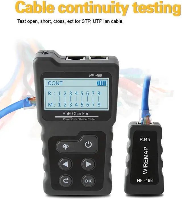 Alt view image 3 of 5 - Tools NF-488 Digital Ethernet CAT5 CAT6 LAN  Cable PoE Switch Tester Detector LCD Display  Cable Tester