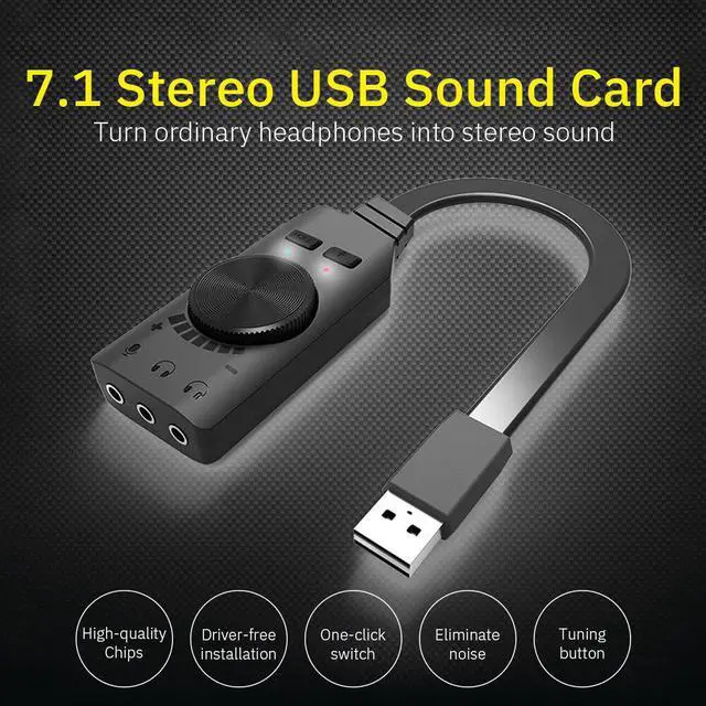 Main image of External Sound Card Virtual 7.1CH USB Sound Card Volume Adjustable 3-Port Output For Windows/Mac/Linux Game Headphone