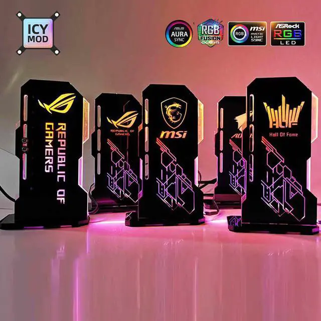 Alt view image 4 of 5 - A-RGB VGA Holder Vertical GPU Bracket Customize Video Card Support 5V 3Pin AURA Chassis Water Cooler Custom MOD