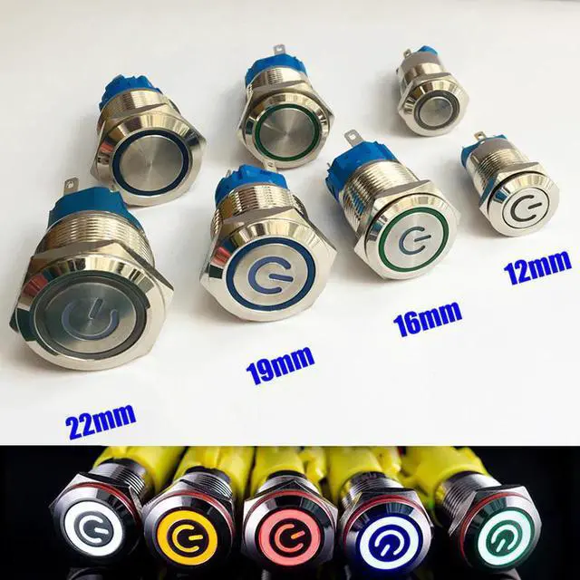 Main image of 12/16/19/22mm Waterproof Metal Push Button Switch LED Light Momentary Latching Car Engine Power Switch 5V 12V 24V 220V Red Blue