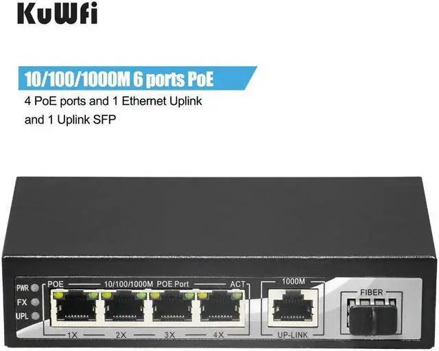 Main image of 6 Port POE Switch Gigabit Ethernet Network Switch Standardized RJ45 Port IEEE 802.3 af/at for POE cameras