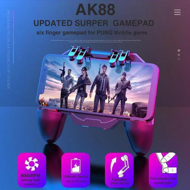 Alt view image 5 of 5 - Controller AK88 Six Finger All-In-One Gamepad for PUBG Mobile IOS Android L1 R1 Trigger Operating Gamepad