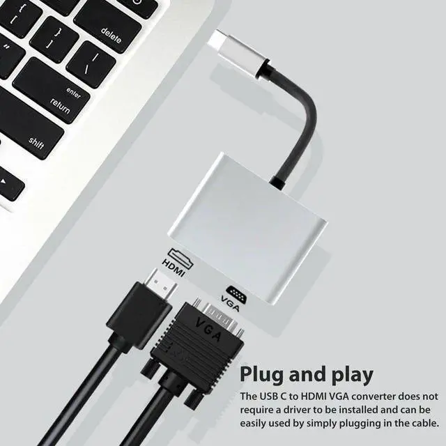 Alt view image 2 of 5 - To  4K 30 Hz VGA Adapter USB 3.1 Type C USB-C to VGA  Video Converters Adaptor for New Macbook Pro/ Chromebook Pix