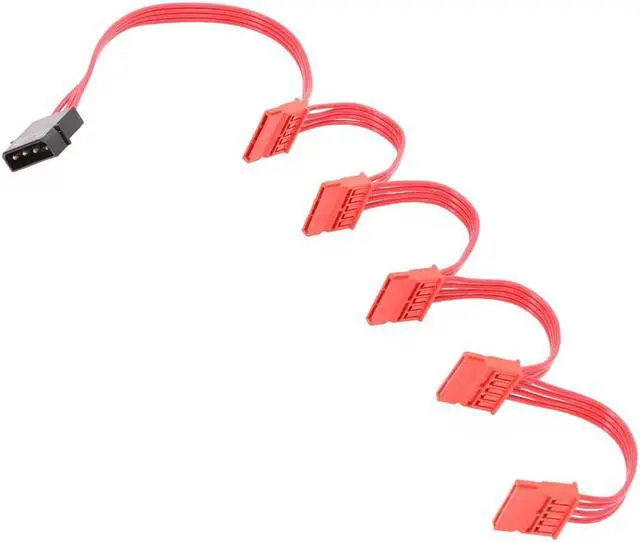 Alt view image 4 of 5 - Drive SATA Power Cable 4Pin IDE Molex to 5 x SATA Adapter Splitter Cable 18AWG Red for HDD SSD Cage PC Server DIY