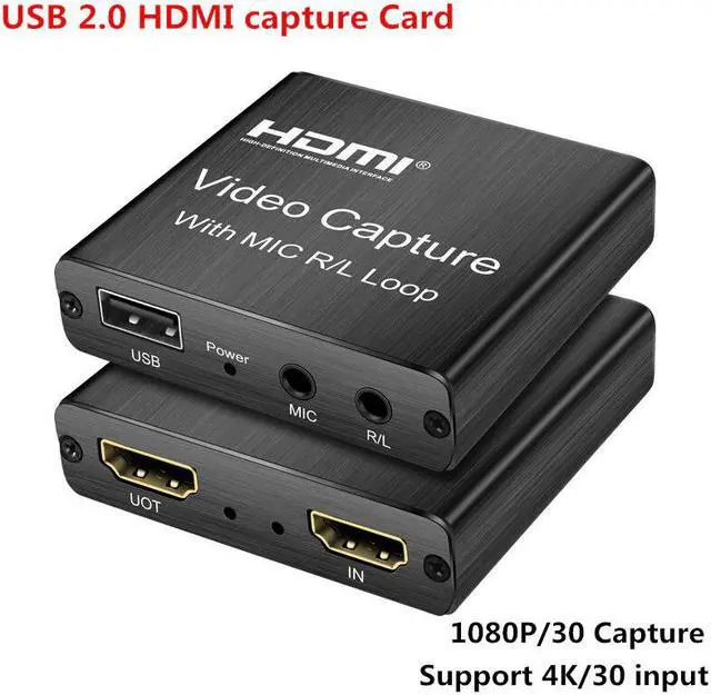 Main image of HDMI Video Capture Card Mic In Audio Out 1080p USB 2.0 Video Grabber Record Box for Live Streaming Video Recording